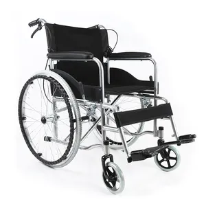 Kursi roda lipat Manual untuk orang cacat, solusi kursi roda baja tahan lama dan nyaman