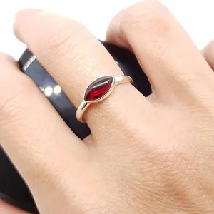 Wonderful Red Garnet Birthstone Gemstone Silver Delicate Ring