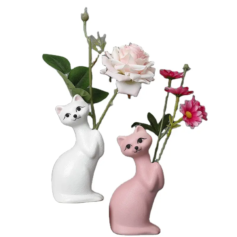 แจกันดอกไม้รูปแมวน่ารักสไตล์นอร์ดิก,แจกันเซรามิกของตกแต่งบนโต๊ะแนวสร้างสรรค์ภาชนะใส่ดอกไม้พอร์ซเลนเครื่องประดับรูปสัตว์การ์ตูน