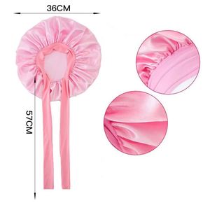 Custom Logo Large Braid Women Head Sleeping Bonnets Polyester Hair Wraps Bowknot Long Tie European-American Style - Product Image 3