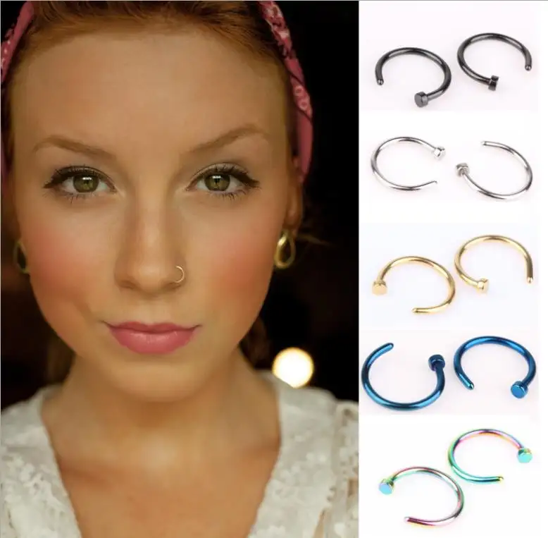 Trendy Nose Rings Body Piercing Jewelry Fashion Stainless Steel Open Hoop Ring Earring Studs Fake NoseRings Non PiercingRings Gi