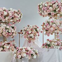 Nouvelle décoration de table de mariage en forme de grande roue avec rangée de fleurs artificielles roses