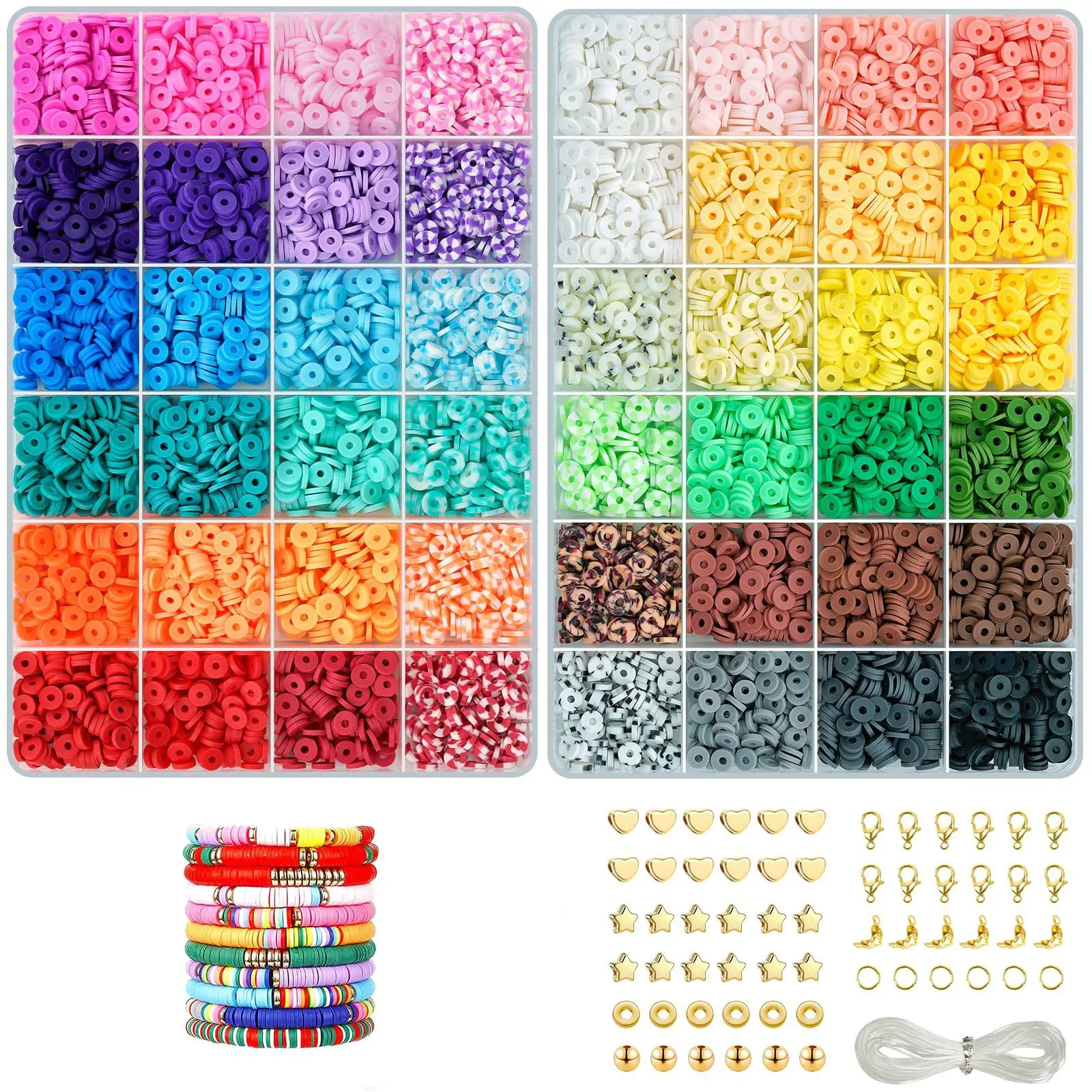 Kit de contas de argila plana redonda DIY para fazer contas de argila de disco Kits de contas de pedras preciosas DIY jóias colar pulseira kit para menina lov