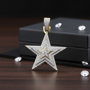Colgante de estrella con tachuelas de diamante redondo 2.00TCW de oro amarillo de 10K sin cadena - Product Image 3