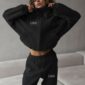 Sweat-shirts à capuche noirs personnalisés de haute qualité, style streetwear simple et élégant, col montant, rayés, avec fermeture éclair - Product Image 1