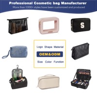 Sac de voyage portable noir en PU avec fermeture éclair, grande capacité, pour femmes, avec logo personnalisé, fabriqué en usine BSCI, organiseur de maquillage avec séparateurs