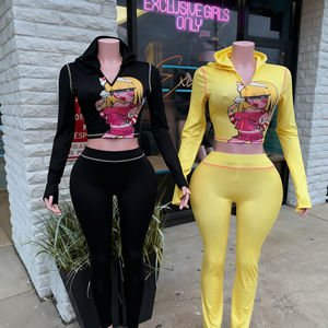 Conjunto de 2 Piezas de Chaqueta con Capucha y Pantalones para Mujer, Conjunto Casual de Dos Piezas, Conjunto de Sudadera con Capucha y Pantalones Cortos con Estampado de Dibujos Animados para Mujer, Ropa de Otoño - Product Image 1