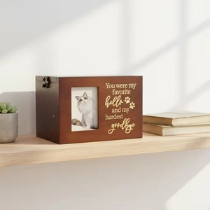 Wooden Pet <b>Urn</b> Rectangle Solid Wood Memorial Cremation Box For <b>Cats</b> And Dogs With Photo Frame Secure Storage - Product Image 1