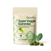 Gummies végétaliennes sans sucre aux légumes verts avec probiotiques, spiruline, chlorelle, brocoli, épinards, persil, antioxydants, 60 unités