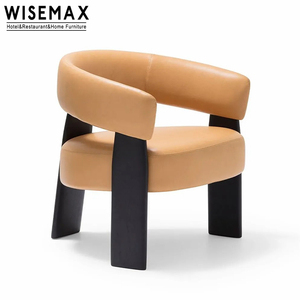 WISEMAX FURNITURE Nordic <span class=keywords><strong>Vintage</strong></span> Dossier incurvé Chaise de loisirs Mobilier de salon <span class=keywords><strong>Fauteuil</strong></span> en <span class=keywords><strong>cuir</strong></span> en bois massif pour le salon - Product Image 4