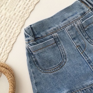 Nuovo Completo Estivo 2026 per Bambine, Set Due Pezzi con Camicetta in Chiffon Sottile a Maniche a Sbuffo e Shorts in Denim, Outfit Casual Quotidiano Carino per Bambine - Product Image 4