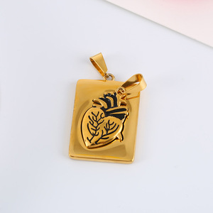 2pcs/set Vintage Jewelry Stainless Steel Couple Statement <b>Anatomical</b> <b>Heart</b> Punk Rectangle Pendant - Product Image 5
