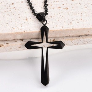 Pendentif double croix creuse en acier inoxydable pour femmes et hommes, vente en gros, pour la prière, bijoux, cadeau - Product Image 6