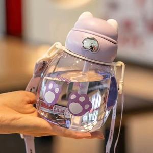 Borraccia estiva per bambini con cannuccia a ventosa, in PC, resistente alle cadute, portatile, speciale per il ritorno a scuola, con orsetto carino, a prova di perdite. - Product Image 5