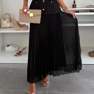 ชุดเซ็ต 2 ชิ้น เสื้อกั๊กแขนกุดทรงเข้ารูปมีกระเป๋าติดกระดุม ผ้าตาข่าย กระโปรงพลีทครึ่งตัว แฟชั่นสำหรับผู้หญิง - Product Image 3