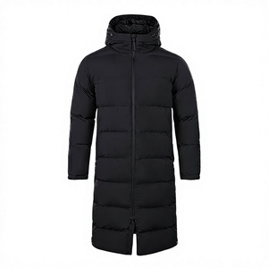 Blousons longs matelassés personnalisés à capuche pour hommes – Blouson long matelassé décontracté pour homme, veste d'extérieur chaude, gilet matelassé noir avec fermeture éclair - Product Image 1