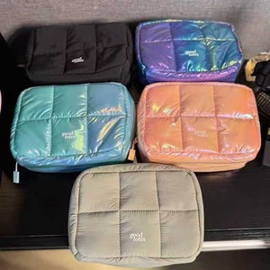 Waterproof Diamond-<b>Quilted</b> Cotton-Filled Cosmetic <b>Bag</b> Nylon Custom Embroidery <b>Makeup</b> Storage <b>Bags</b> for Travel Women Men Fashion - Product Image 1