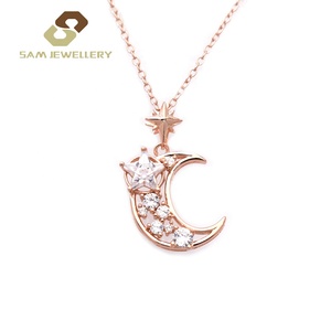 Produttore di gioielli cina Starburst <span class=keywords><strong>Polaris</strong></span> North CZ stella e mezza luna argento 925 collana donna - Product Image 2