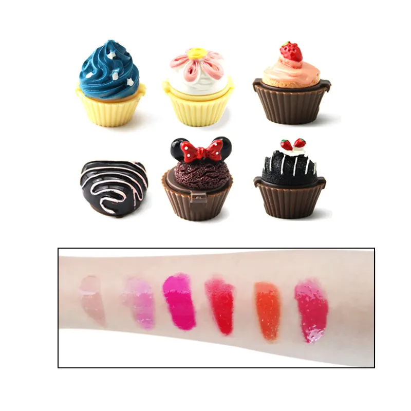 private label cheap mini cup cake ice cream lip glaze make up cute cosmetic lipgloss for girls