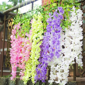 Guirnaldas de flores artificiales de eucalipto, gloria de la mañana y violetas de seda para decoración de pared en el hogar, bodas, patios exteriores. - Product Image 1