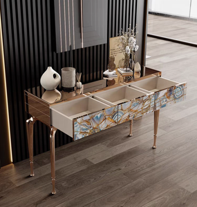Mesa <span class=keywords><strong>de</strong></span> consola moderna <span class=keywords><strong>de</strong></span> acero inoxidable y oro del fabricante chino, diseño <span class=keywords><strong>de</strong></span> lujo minimalista con tapa <span class=keywords><strong>de</strong></span> mármol - Product Image 2