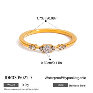 Bague élégante européenne et américaine en zircon, en acier inoxydable, forme géométrique, plaquée, pour femme, luxe léger - Product Image 6