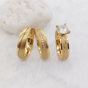 Bijoux en acier inoxydable plaqué <span class=keywords><strong>or</strong></span> 14 carats Engagement <span class=keywords><strong>Alliance</strong></span> Cz Diamond 3pcs Bagues de fiançailles de mariage eheringe - Product Image 2