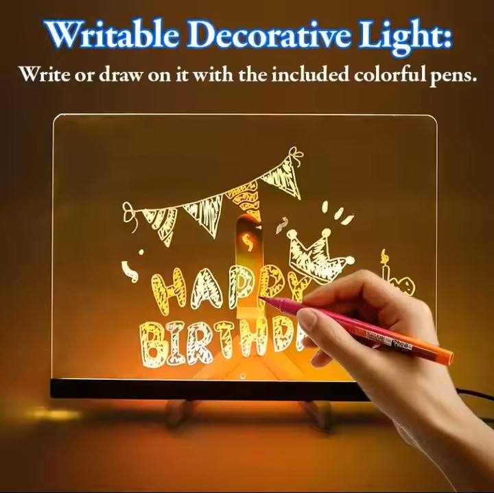 Acrylic Magic Message Board with LED Colored Pen Light-Weight Stand ...