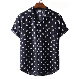 夏のハワイアン通気性半袖ビスコースプリントメンズシャツマンフラワーシャツ