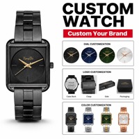 Montre à quartz pour femme avec logo personnalisé OEM, boîtier carré en acier inoxydable, cadran noir texturé, montres analogiques minimalistes