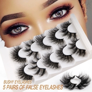 5 paires de faux cils en fourrure de vison 3D doux, fins, fournis, longs, épais, faits à la main avec un <span class=keywords><strong>tige</strong></span> en <span class=keywords><strong>coton</strong></span> noir réutilisable et un grand rouleau - Product Image 1