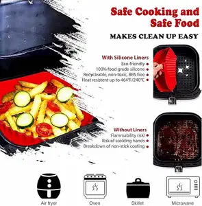 Hete Groothandel Hittebestendige Eenvoudige Reiniging Non Stick Herbruikbare Rechthoek 8Inch Siliconen Friteuse Liners