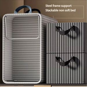 Oxford Fabric Striped Wardrobe <b>Clothes</b> Organizer Foldable Storage <b>Box</b> with Steel Frame - Product Image 5