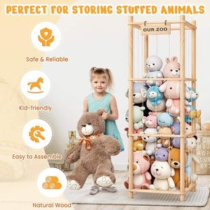 منظم تخزين حيوانات خشبية محشوة-رف حامل لعبة لطيف للأطفال الصغار ، عرض حيوانات قطيفة لغرف الأطفال - Product Image 6