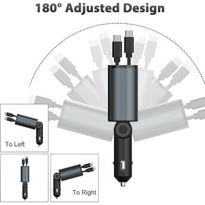 4 trong 1 nhanh chóng có thể thu vào xe sạc LED hiển thị kỹ thuật số USB C Cổng <span class=keywords><strong>adapter</strong></span> 5V/2.4A đầu ra cho điện thoại tai nghe - Product Image 4