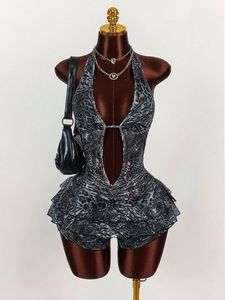 G02093C Nuovo Abito Aderente <span class=keywords><strong>Sexy</strong></span> con Stampa Leopardata e Patchwork per Donna, Vestito con Collo Halter, Scollo Profondo a V e Schiena Scoperta, Abbigliamento Femminile da Strada - Product Image 3