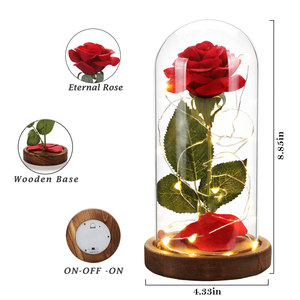 Saint Valentin Fleur <span class=keywords><strong>La</strong></span> <span class=keywords><strong>Belle</strong></span> <span class=keywords><strong>et</strong></span> <span class=keywords><strong>La</strong></span> Bête Fleur Rose Rouge <span class=keywords><strong>en</strong></span> Dôme de Verre avec Lumières Unique Roses Artificielles Cadeau pour Maman - Product Image 2