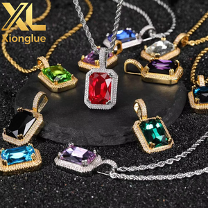 Collar de Moda con Colgante Cuadrado de Cobre con Incrustaciones de Circonitas Grandes y Coloridas, Joyería Popular para Hombre, Regalo - Product Image 3