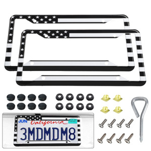 Cadre de plaque d'immatriculation en alliage d'aluminium, design drapeau américain noir et blanc pour voitures américaines, distance entre les trous de 177mm avec vis et bouchons - Product Image 2