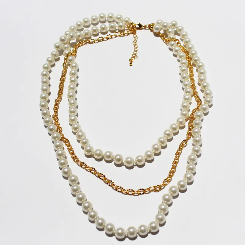 Collar de perlas de cristal multicapa de estilo europeo y americano, collar de perlas de cristal de estilo europeo y americano, estilo de puerto, de oro, mezcla 430