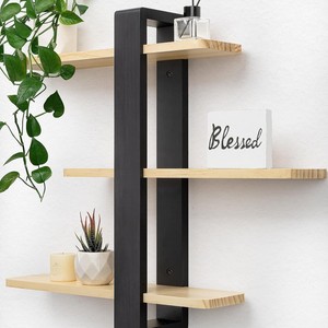 <b>Wall</b> <b>Mounted</b> Wooden <b>Shelf</b> 3 Tier Natural Wood Black Durable Storage Bookshelf For Home Office Decor - Product Image 2
