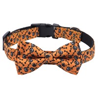 Nouveau collier pour chien en polyester - Motif araignée et citrouille avec nœud papillon - Accessoire pour animaux de compagnie pour la fête d'Halloween