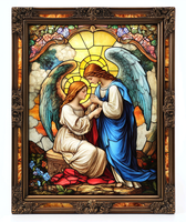 Vente en gros couleur fenêtre design ange religieux peinture à l'huile imprimé cadre photo décoration