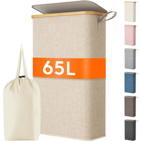 Panier à linge étroit avec sac amovible et poignées en bambou, panier à linge pliable fin pour vêtements sales, bac à linge pliable