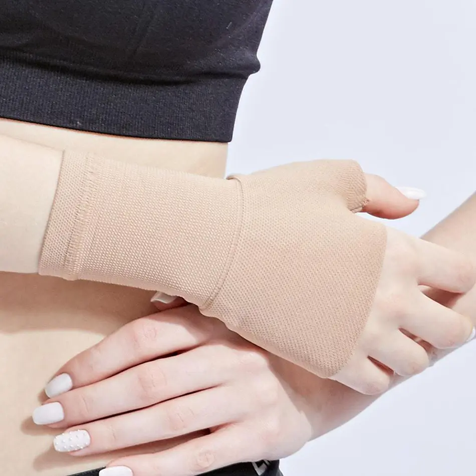 Manchons de poignet sans doigts de couleur nue noire Gants d'arthrite de Compression médicale pour la frappe sportive de fatigue