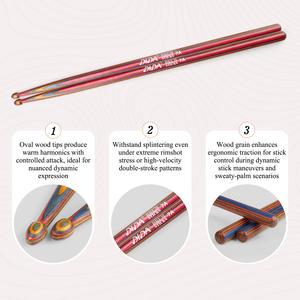 7 ए ड्रम स्टिक, क्लासिक लकड़ी टिप बच्चों के लिए शुरुआती छात्रों के लिए, रॉक बैंड पेशेवर ड्रम स्टिक - Product Image 5