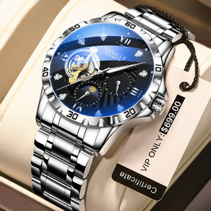 TISSELLY <b>Automatic</b> Mechanical Watch Men 43mm Stainless Steel Blue Dial Moon Phase Luminous Hands Analog Luxury Watch - Product Image 1