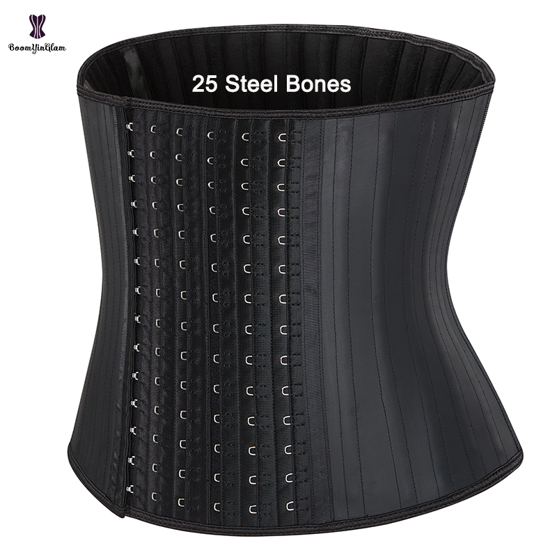 Leather Latex Waist Trainer 25 Steel Bone Women Binders Shapers Colombian Girdles Modeling Strap Slimming Belt With 6 Hook