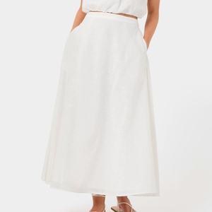 Ensemble deux pièces pour femme : haut court sans manches à col rond taille haute et jupe longue en mélange de lin - Product Image 4