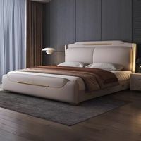 Ensemble de lit king size et queen size au design moderne haut de gamme, lit rembourré en cuir avec rangement, cadre de lit moelleux avec rangement